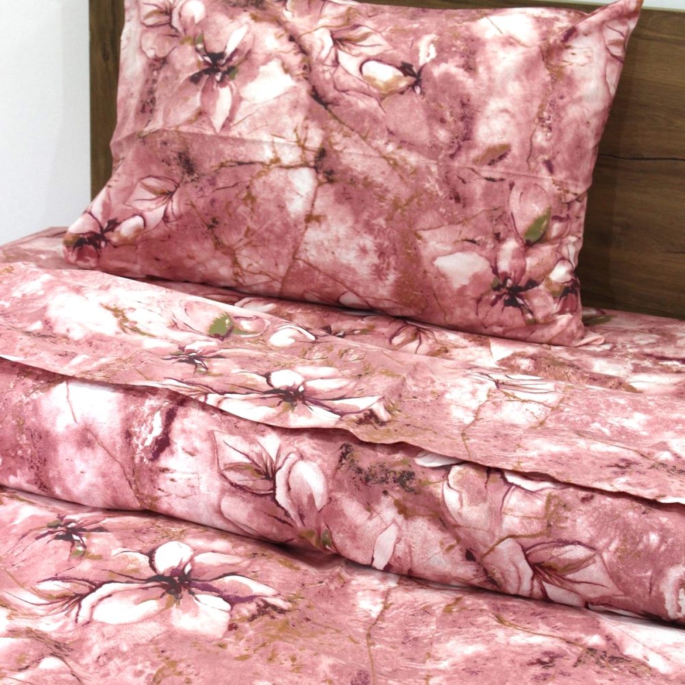 Pembe Suluboya Ebruli Nevresim Takımı Tek Kişilik