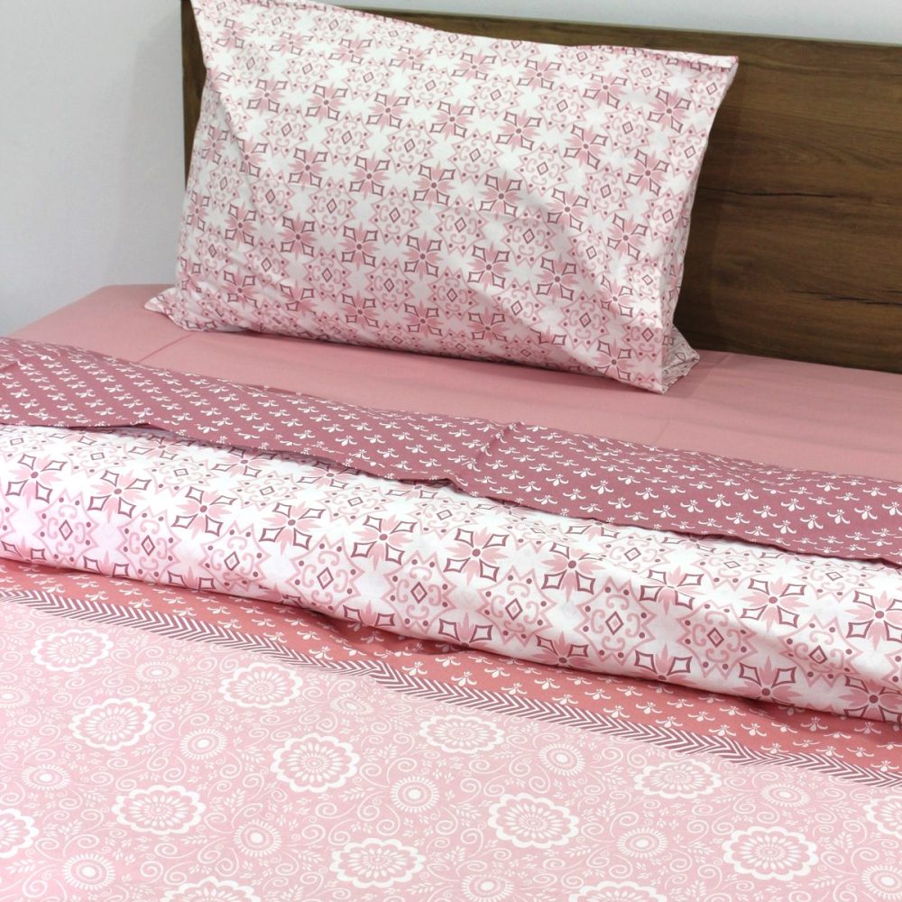 Pembe Geometrik Nevresim Takımı Tek Kişilik