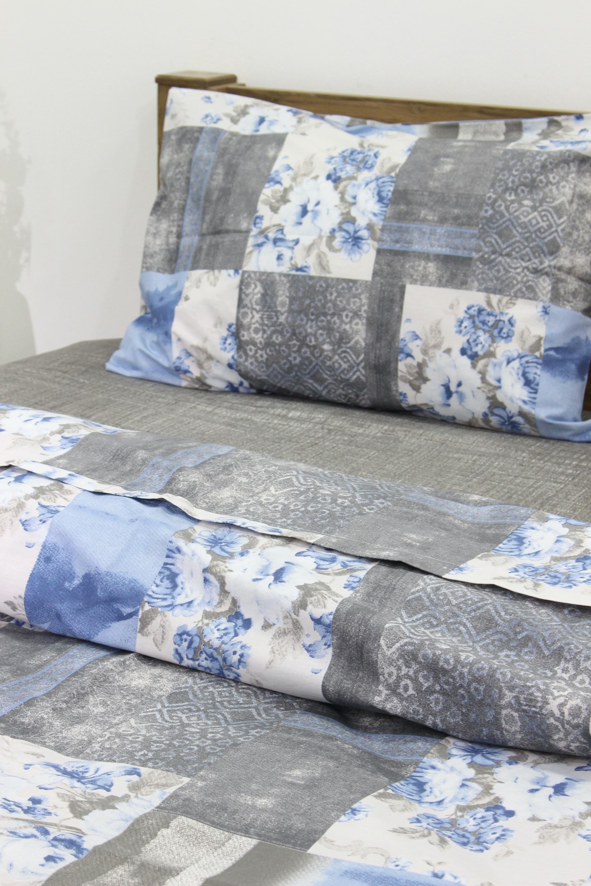 Mavi Gri Patchwork Tek Kişilik Nevresim Takımı - Görsel 2