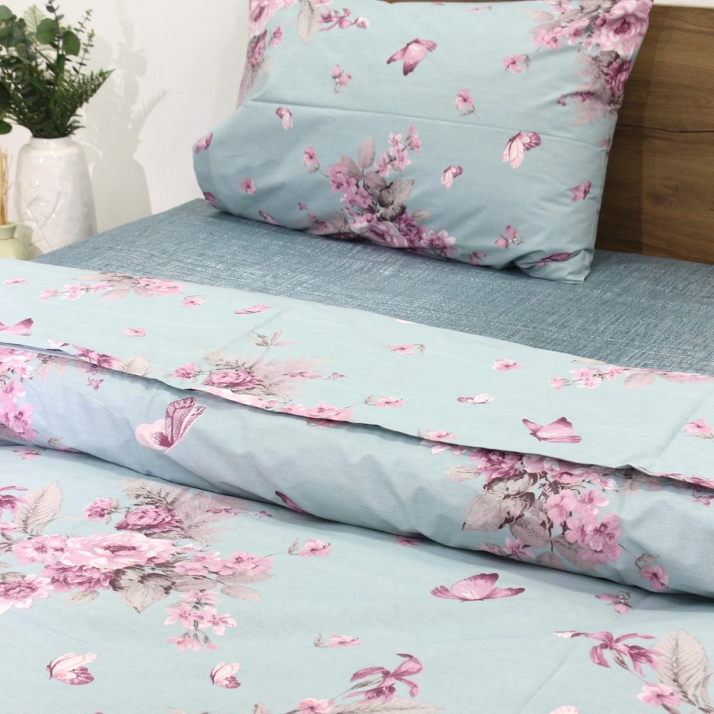 Mint Pembe Çiçekler Tek Kişilik Nevresim Takımı