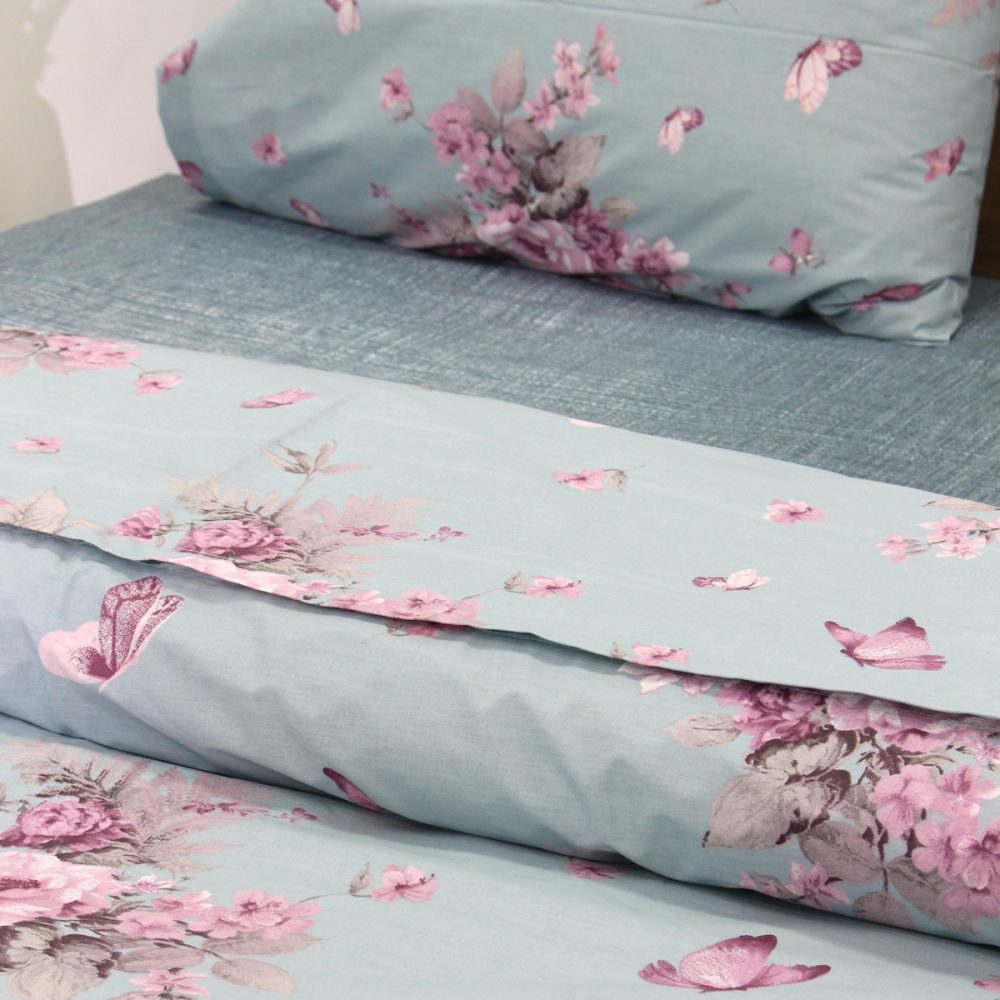 Mint Pembe Çiçekler Tek Kişilik Nevresim Takımı - Görsel 2