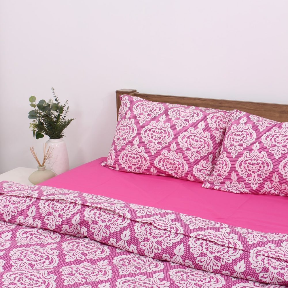 Fuşya Damask Çift Kişilik Nevresim Takımı