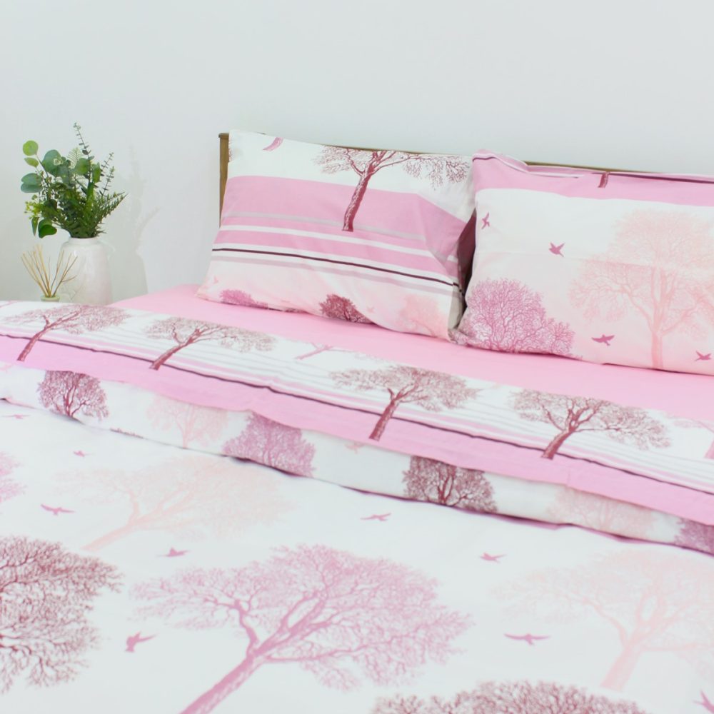 Pembe Bordo Ağaç Çift Kişilik Nevresim Takımı